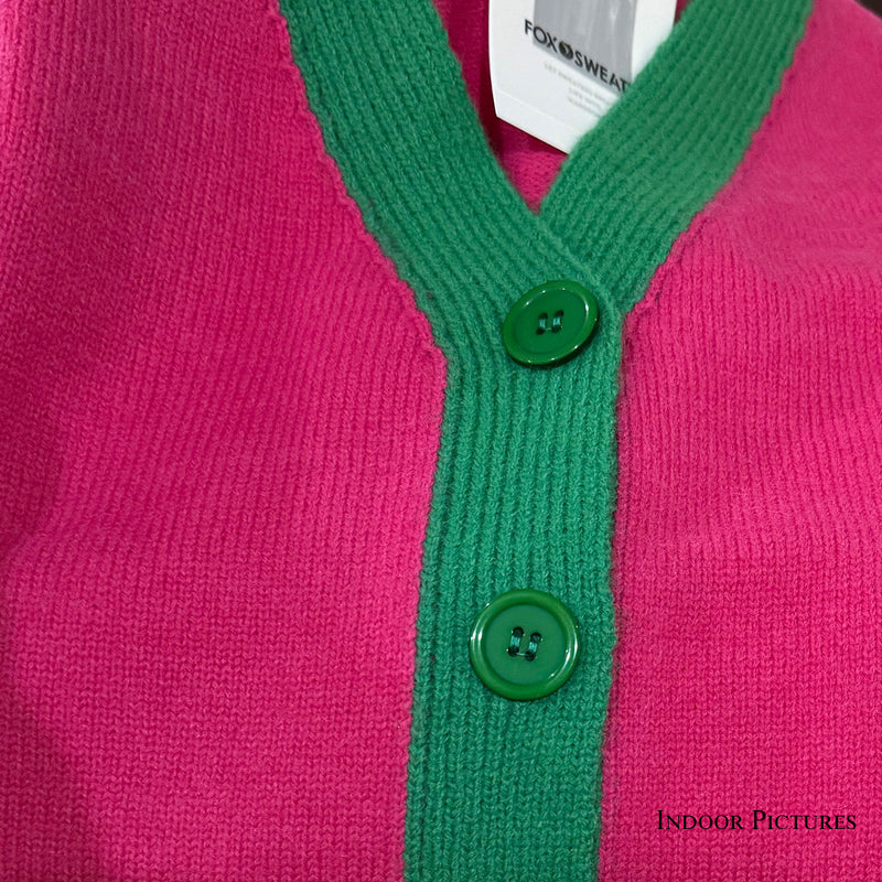 Preppy Contrast Rib Knit V Neck Button Up Oversized Cardigan