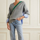 Preppy Rib Knit V Neck Long Sleeve Contrast Layered Pullover Sweater