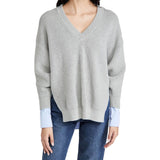 Preppy Rib Knit V Neck Long Sleeve Contrast Layered Pullover Sweater