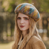 Preppy Style Color Panel Rhombus Pattern Wool Blend Beret Hat