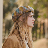 Preppy Style Color Panel Rhombus Pattern Wool Blend Beret Hat