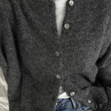 Quiet Luxury Monochrome Crew Neck Button Up Long Sleeve Knit Cardigan