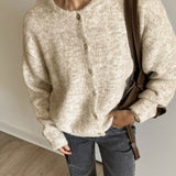 Quiet Luxury Monochrome Crew Neck Button Up Long Sleeve Knit Cardigan