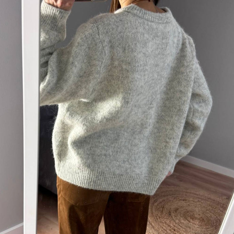 Quiet Luxury Monochrome Crew Neck Button Up Long Sleeve Knit Cardigan
