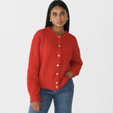Quiet Luxury Monochrome Crew Neck Button Up Long Sleeve Knit Cardigan
