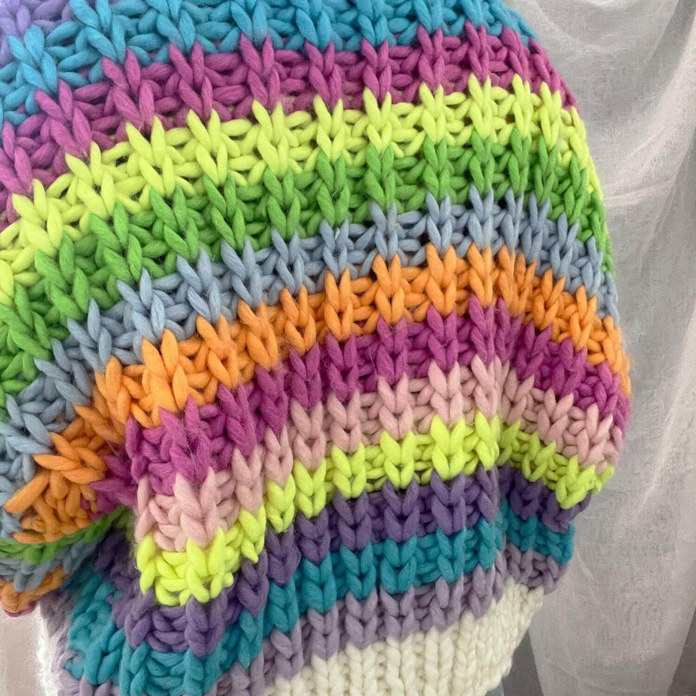 Rainbow Striped Deep V Neck Button Up Crochet Knit Oversized