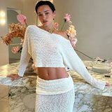 Resort One Shoulder Crop Knit Top and Foldover Maxi Knit Skirt Matching Set