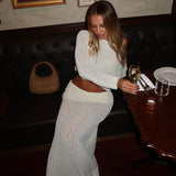 Resort One Shoulder Crop Knit Top and Foldover Maxi Knit Skirt Matching Set