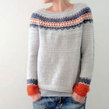 Retro Nordic Fair Isle Geometric Pattern Crew Neck Pullover Christmas Sweater