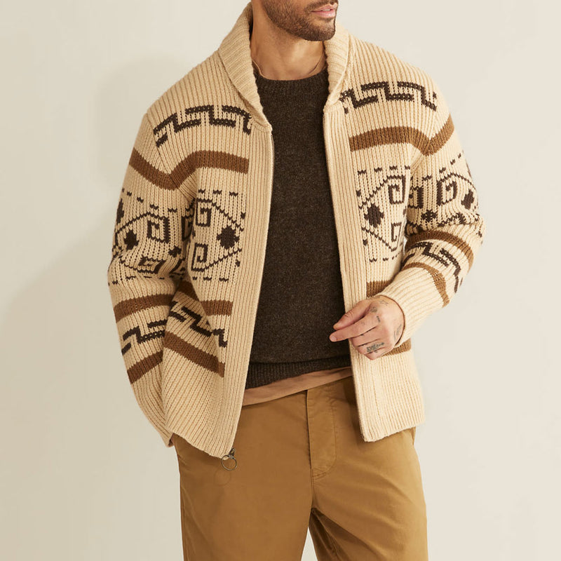 Retro Nordic Fair Isle Ribbed Knit Shawl Collar Winter Men Retro Nordic Fair Isle Ribbed Knit Shawl Collar Winter Men
