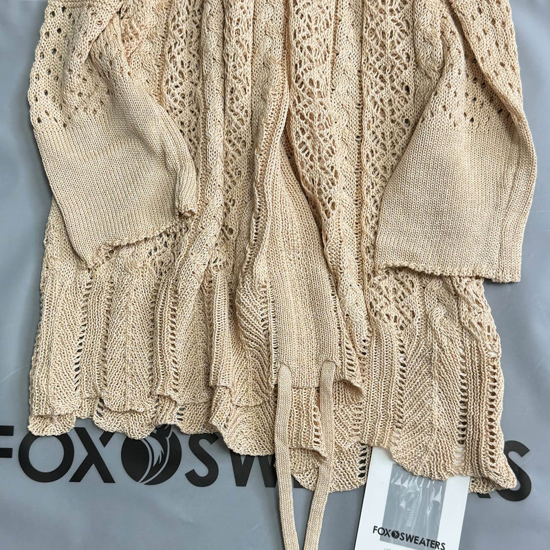 Sexy Drawstring V Neck Crochet Pointelle Knit Mini Cover Up Dress