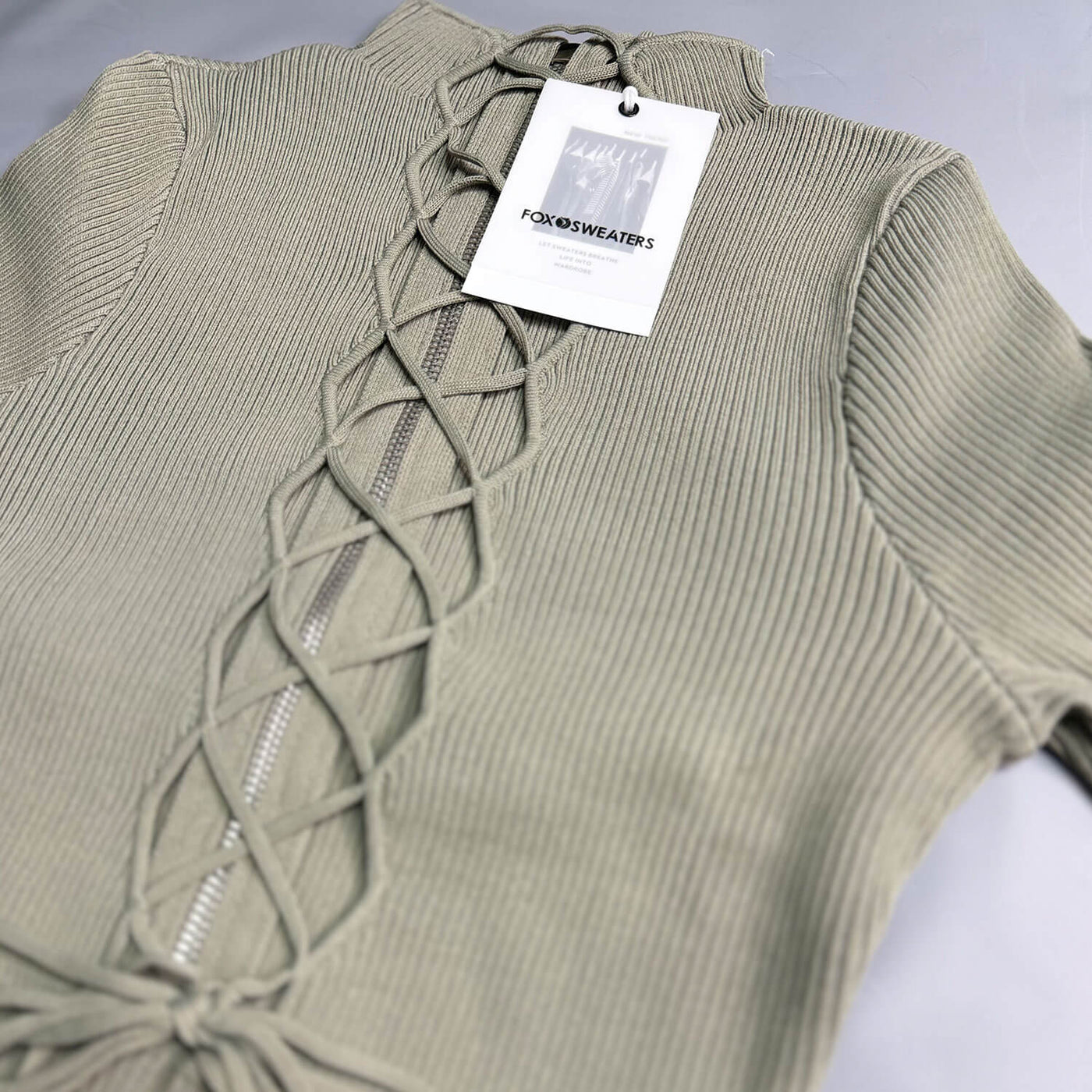 Sexy Lace Up Neck Tie Front Cutout Rib Knit Long Sleeve