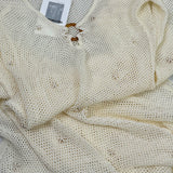 Sexy O Ring Keyhole Cutout V Neck Beaded Beige Openwork Knit Maxi Cover Up Dress
