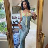 Sexy Sheer Crochet Open Knit Spaghetti Strap Scoop Neck Maxi Cover Up Dress
