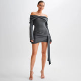 Sexy Twisted Folded Off Shoulder Tie Knot Bodycon Mini Sweater Dress