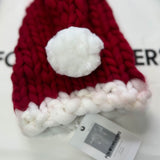 Slouchy Pom Pom Hand Knit Chunky Yarn Dark Red Christmas Santa Hat