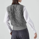 Smart Ribbed V Neck Wool Blend Floral Crochet Open Knit Sequin Sweater Vest
