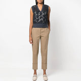 Smart Ribbed V Neck Wool Blend Floral Crochet Open Knit Sequin Sweater Vest