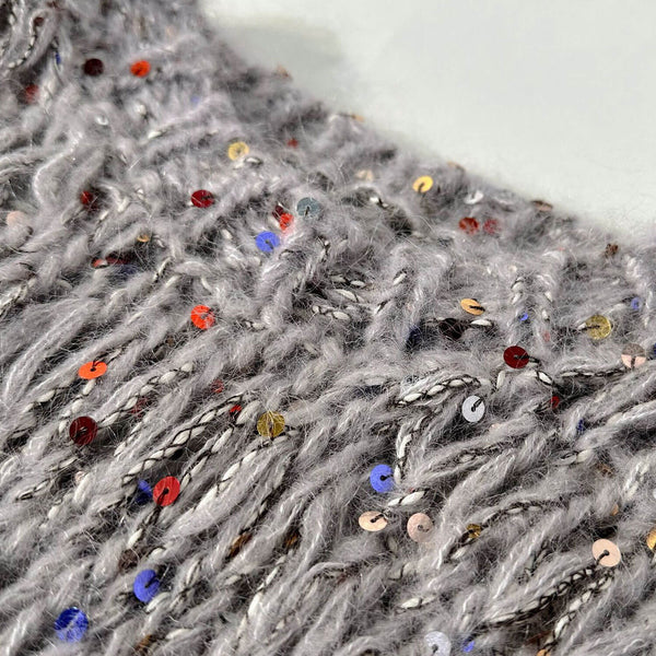 Sparkly Chunky Yarn Tweed Knit Mohair Blend Cropped Oversized Sequin Sweater