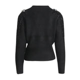 Sparkly Rhinestone Beaded Fringe Ribbed Knit Zip Trim Oversized Sweater