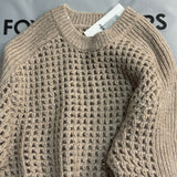 Sparkly Ribbed Crew Neck Long Sleeve Cashmere Blend Open Knit Sequin Sweater