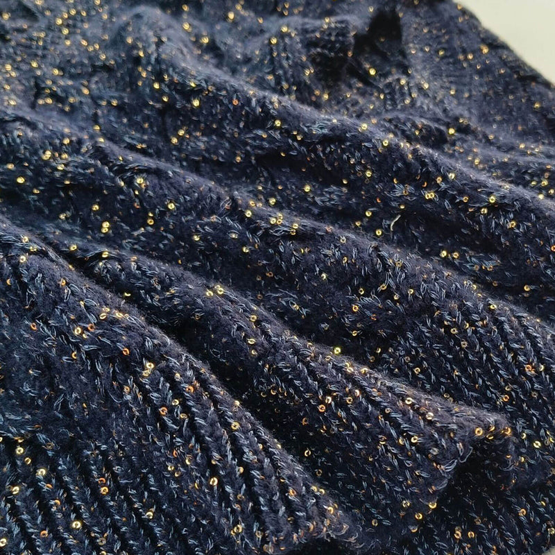 Sparkly Ribbed V Neck Drop Shoulder Linen Cable Knit Sequin Sweater Vest