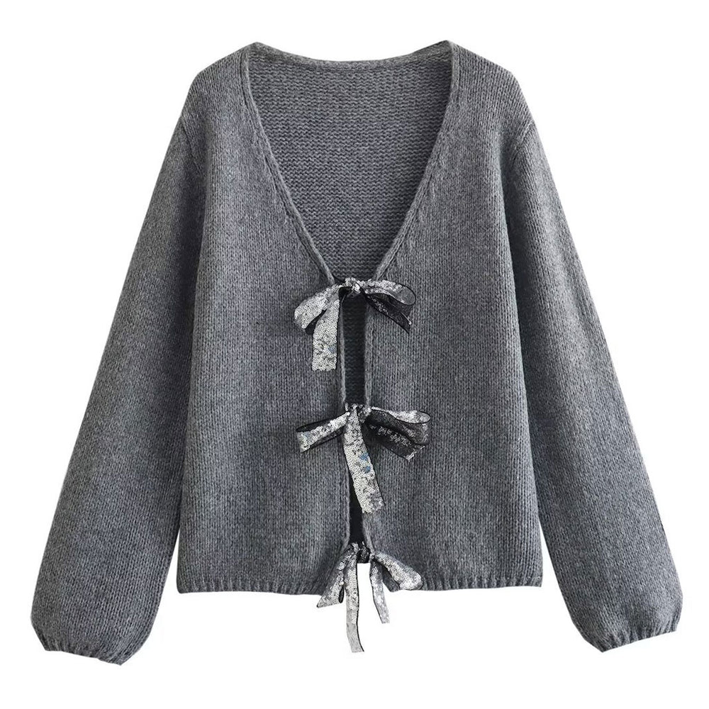 トップス Glitter Knit Cardigan Sparkle Button Sequin V-Neck Pocket Cardigan