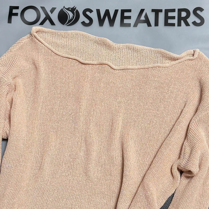 Street Style Roll Trim Boat Neck Long Sleeve Semi Sheer Crop Knit Top