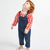 Sweet Heart Print Crew Neck Button Trim Long Sleeve Girls Pullover Sweater
