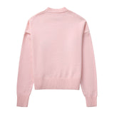 Sweet Ribbed Knit Crew Neck Drop Shoulder Long Sleeve Oversized Sweater