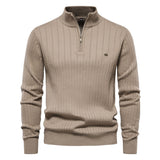 Trendy Half Zip High Neck Long Sleeve Ribbed Knit Winter Men Pullover Sweater