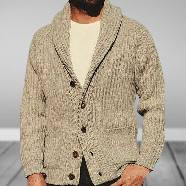 Urban Shawl Collar Raglan Sleeve Pocket Button Up Men Ribbed Knit Cardigan