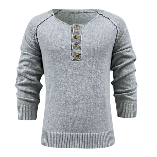 Urban Solid Crew Neck Raglan Sleeve Half Button Men Pullover Sweater