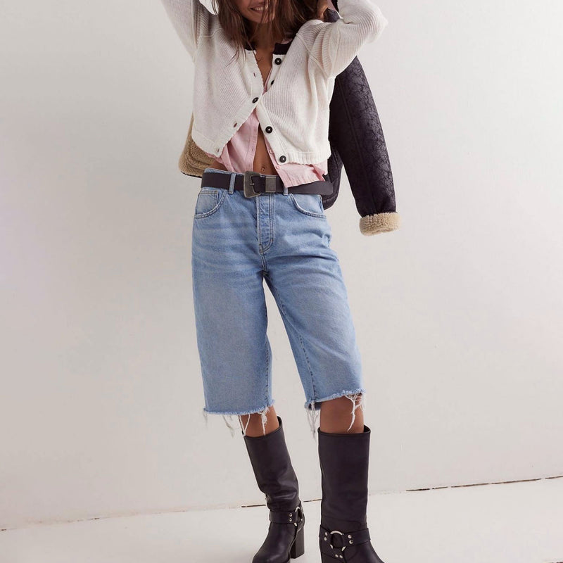 Vintage Contrast Color Crew Neck Ribbed Knit Button Up Cropped Cardigan