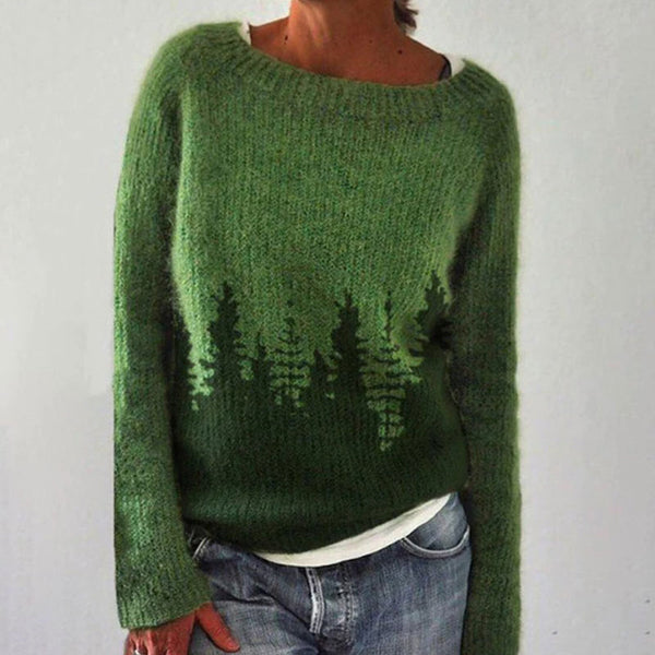 Vintage Nordic Style Colorblock Long Sleeve Boat Neck Pullover Sweater