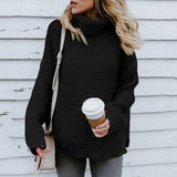 Vintage Oversized Long Sleeve Side Split Pullover Knit Turtleneck Sweater