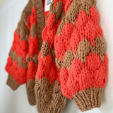Vintage Oversized Puff Sleeve Hand Knit Chunky Yarn Popcorn Cardigan