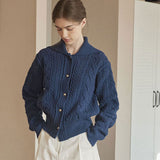 Vintage Sailor Collar Button Up Oversized Cable Knit Fisherman Cardigan