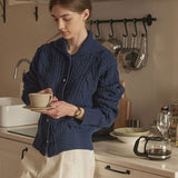 Vintage Sailor Collar Button Up Oversized Cable Knit Fisherman Cardigan