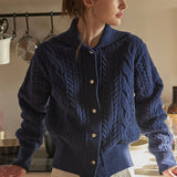 Vintage Sailor Collar Button Up Oversized Cable Knit Fisherman Cardigan