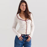 Vintage Scalloped Collar Button Up Long Sleeve Sweet Heart Knit Cardigan
