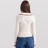 Vintage Scalloped Collar Button Up Long Sleeve Sweet Heart Knit Cardigan