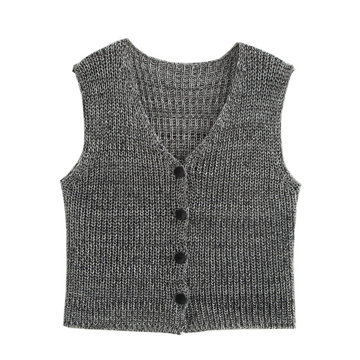 Vintage Style V Neck Button Down Cropped Texture Marl Knit