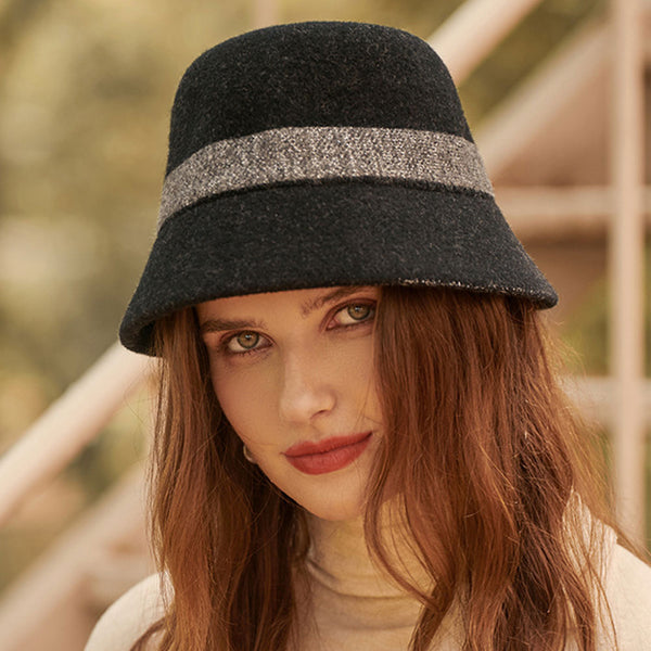 Vintage Style Warm Winter Contrast Color Wool Blend Knit Bucket Hat