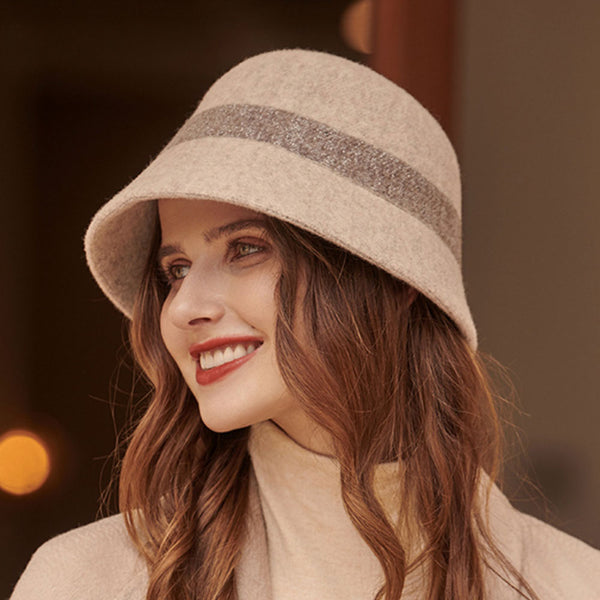 Vintage Style Warm Winter Contrast Color Wool Blend Knit Bucket Hat