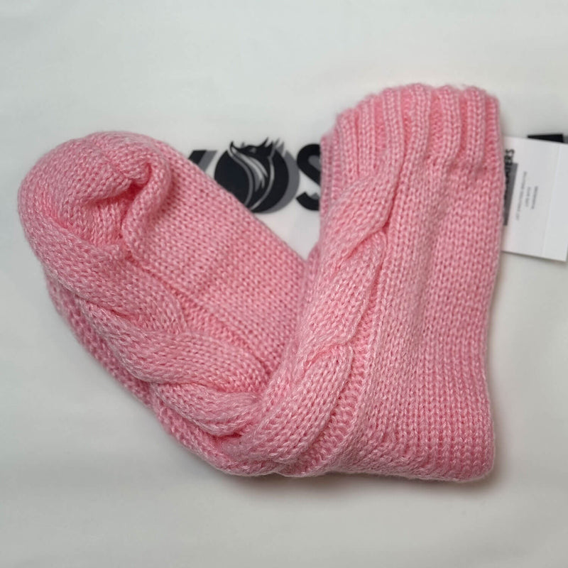 Warm Mohair Blend Solid Color Chunky Cable Knit Pink Bed Socks