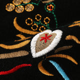 Bohemian Black Embroidered Pattern Drawstring Crew Neck Pullover Sweater