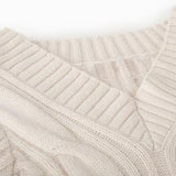 Cozy V Neck Long Sleeve Cable Rib Knit Pullover Sweater