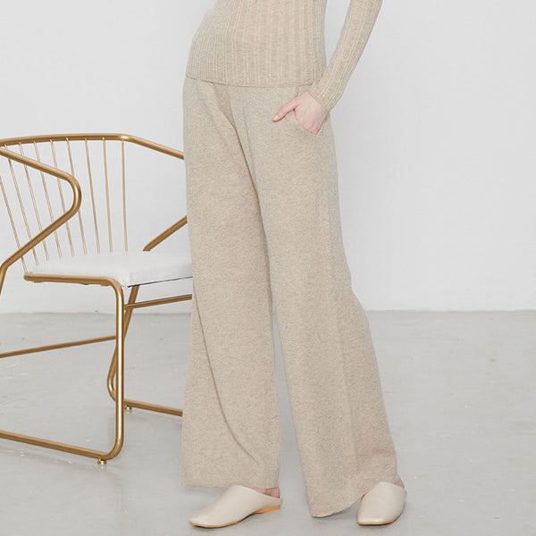 Casual Mid Waist Wool Knit Wide Leg Lounge Pants