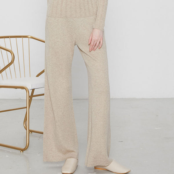Casual Mid Waist Wool Knit Wide Leg Lounge Pants
